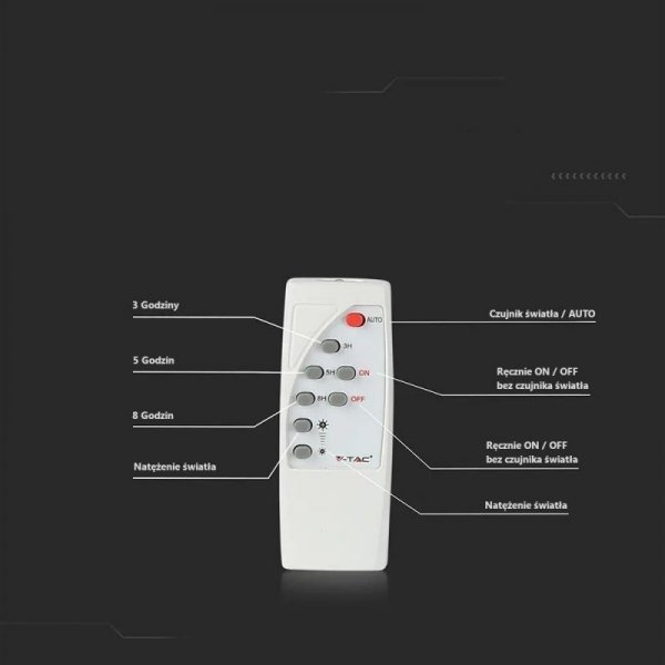 Projektor LED Solarny V-TAC 20W IP65 VT-60W 6000K 1650lm 2 Lata Gwarancji