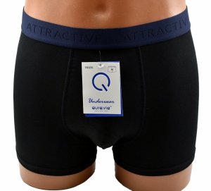 Bawełniane bokserki Aura.Via ATTRACTIVE – czarne z niebieskim pasem, 2XL