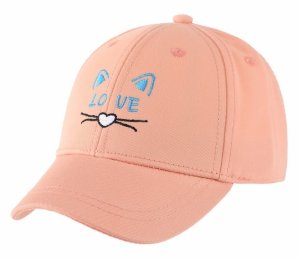 Łososiowa czapka dziecięca z haftem kotka LOVE Be Snazzy 100% bawełny