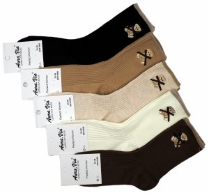 Skarpety bawełniane Prążkowane-Elegancja z Haftowanym Misiem.Mix Kolorów Rozmiar 38-41 AuraVia