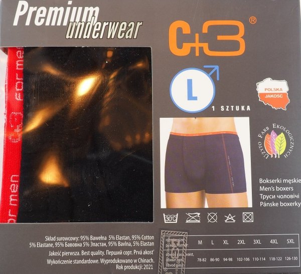 Opakowanie - Bawełniane bokserki męskie, jakość firmy C+3 roz L