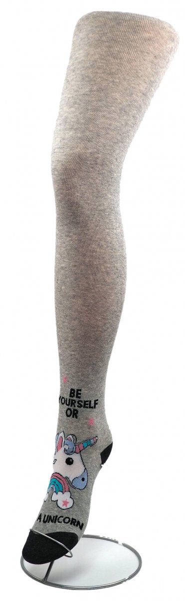 Magiczne rajstopy dziecięce, wzór jednorożec, w kolorze jasno szarym. Rozmiar 1-3lat. Model GHN7591. Bok rajstopy.