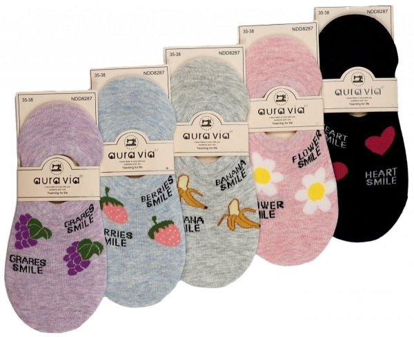 Bawełniane Mikrostopki, motyw owoce. Zestaw 5 par w rozmiarze 35-38 firmy Aura.via