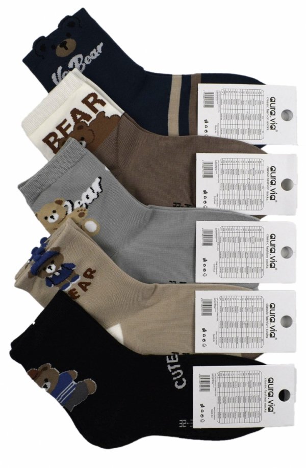 Kolorowe skarpetki dla dzieci Aura.Via – zestaw 5 par z nadrukami misiów. Bawełniane i elastyczne, zapewniają wygodę oraz radość z noszenia każdego dnia.