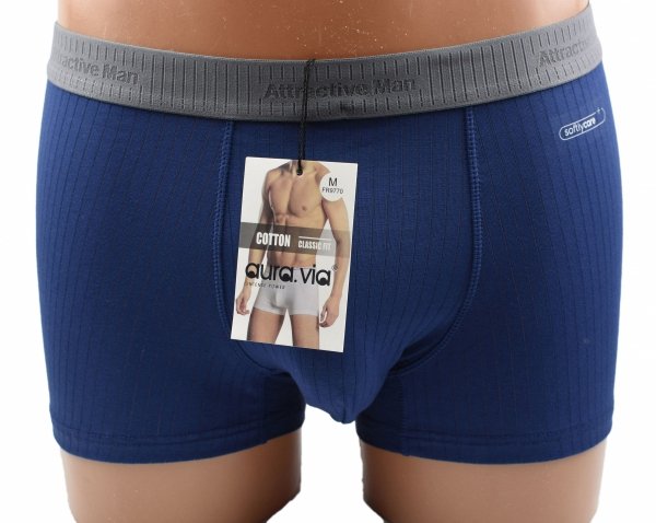 Prążkowane bokserki Auravia–niebieskie, classic fit, płaskie szwy, rozmiar 3XL