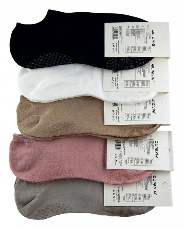 Kolorowe skarpety, stopki z wiskozy wyposażone w elementy antypoślizgowe, zestaw 5 par. Do ćwiczeń  w rozmiarze 38-41. Wysoka jakość wykonania firmy Aura.via. Model YN8051