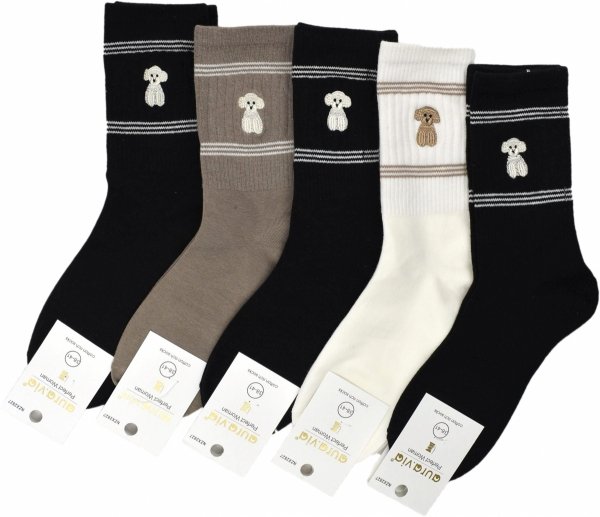 Kolorowe skarpetki bawełniane Aura.Via z haftem pieska. Komfortowe, zabawne i idealne dla miłośników zwierzaków.