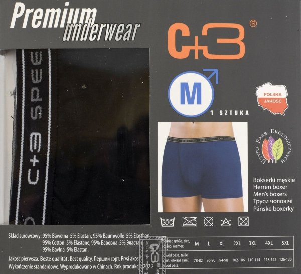 Męskie bokserki C+3 z 95% bawełny–jakość premium roz M