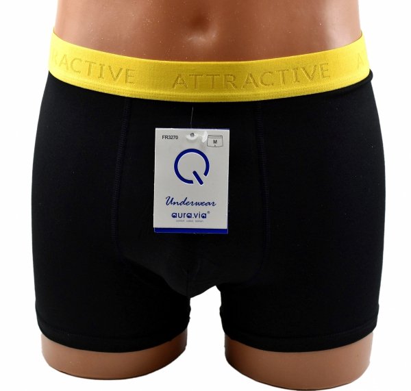 Aura.Via bokserki męskie bawełniane – czarne z żółtym pasem ATTRACTIVE, L