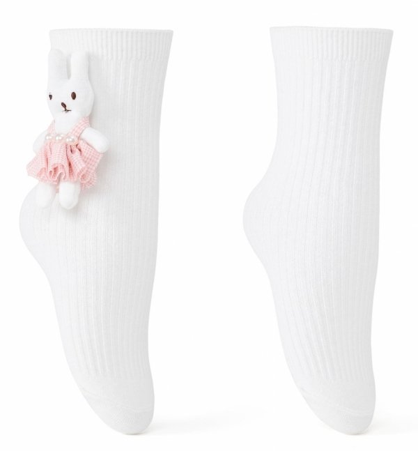 Białe skarpetki z króliczkiem 3D Be Snazzy to hit każdej dziecięcej szafy – miękkie, zabawne, z luźnym ściągaczem i mnóstwem uroku.