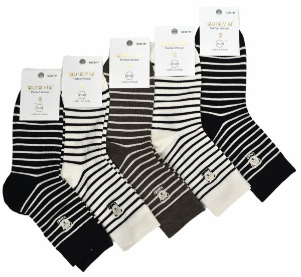 Skarpetki damskie w paski Aura.Via z uroczym misiem. 5 par bawełnianych skarpet, które są jednocześnie modne i zabawne.