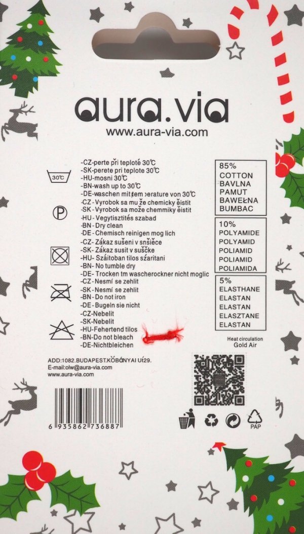 Wykonane z wysokogatunkowej bawełny (85%), skarpety świąteczne, skarpety z Mikołajem, z dodatkiem poliamidu i elastanu, gwarantują komfort noszenia, elastyczność i świetne dopasowanie.