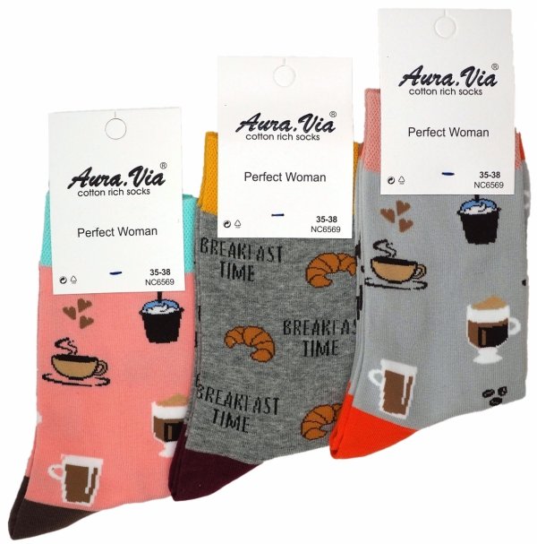 Kolekcja "Skarpetkowe Przekąski"–Dla Głodnych Stylu! 3 pary Aura.via, skarpety bawełniane 35-38
