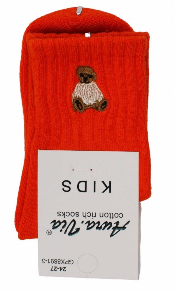 Bawełniane skarpetki dziecięce, śliczny haft misia. W rozmiarze 28-31, firmy Aura.via