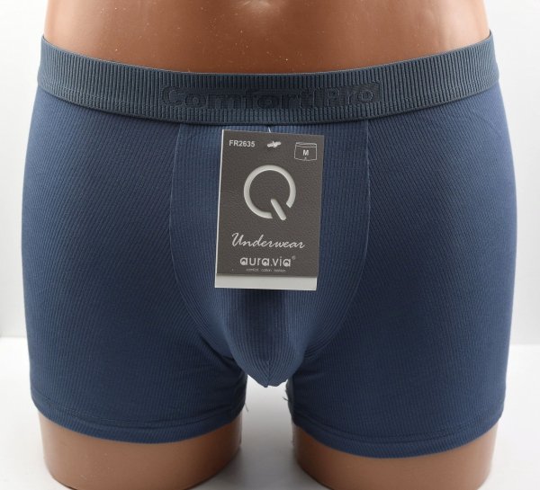 Niebieskie bambusowe bokserki męskie Comfort Pro–prążkowane, rozmiar XL