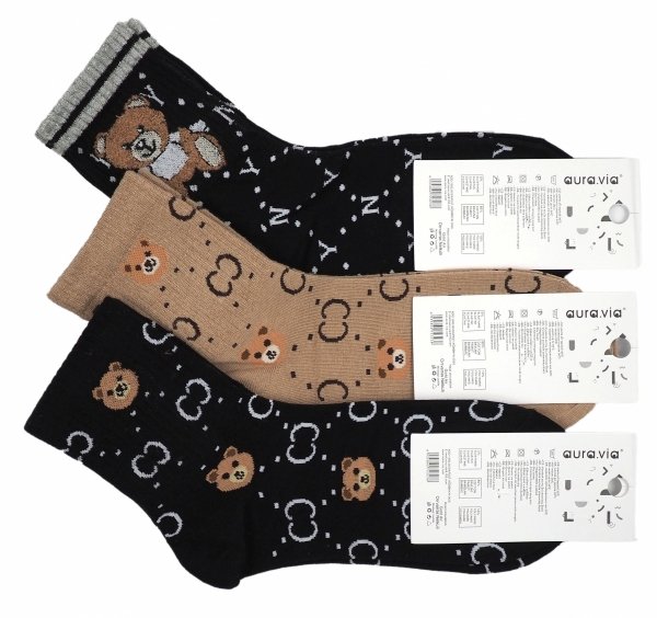 Skarpety trendy misie, wzorzyste, brązowe, czarne, modny wzór rozmiar 35-38, tył skarpety