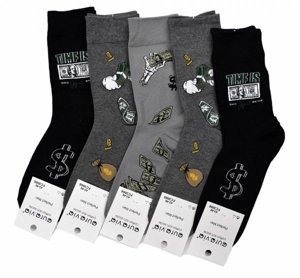 Aura.Via wesołe skarpety męskie 39-42–banknoty, dolary i monety w zestawie