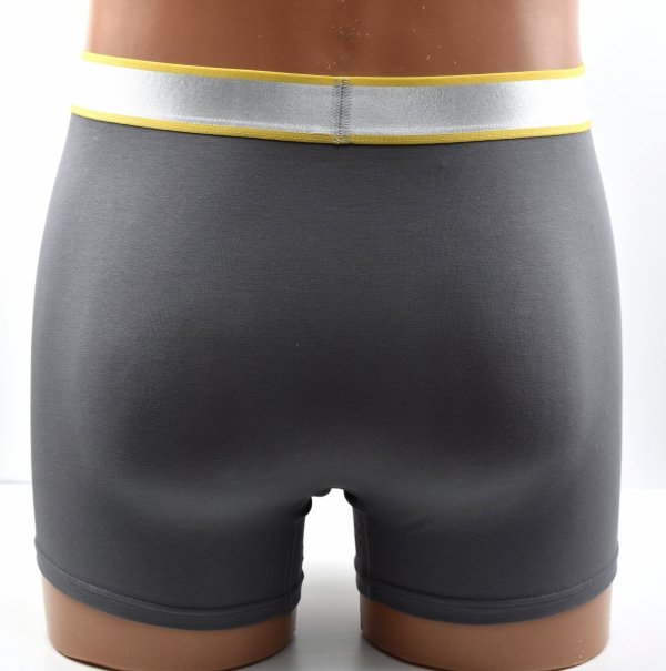 Bokserki męskie Aura.Via PERSIST–szare,bawełniane,srebrny pas z żółtą lamówką,L