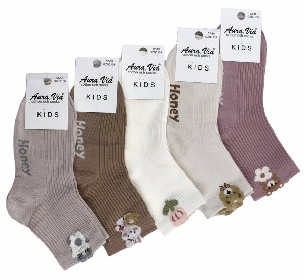 Wygodne skarpetki dziecięce z wysoką zawartością bawełny. 5 par prążkowanych skarpetek nad kostkę z uroczymi motywami dla dziewczynek. Komfort i styl w jednym.