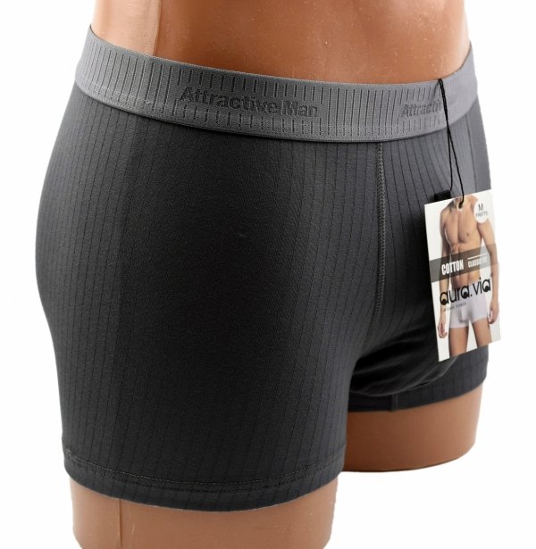 Bokserki męskie Auravia grafitowe–prążkowane, 95% bawełny, classic fit, rozmiar 2XL