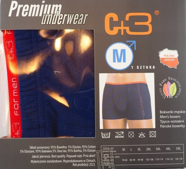 Opakowanie - Bawełniane bokserki męskie, jakość firmy C+3 roz M