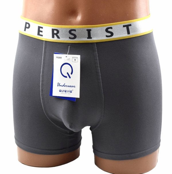 Bokserki męskie Aura.Via PERSIST–szare,bawełniane,srebrny pas z żółtą lamówką,3XL