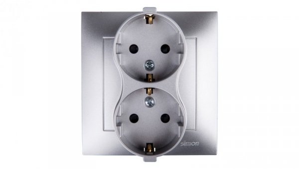 Simon 54 Gniazdo podwójne SCHUKO z/u 16A IP20 z przesłoną torów srebrny mat DGSz2Z/43