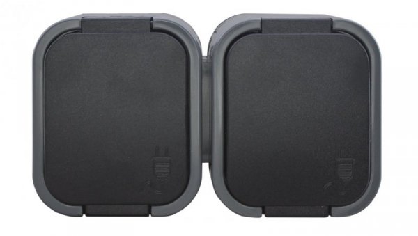 B2 Gniazdo podwójne 2P+Z SCHUKO bryzgoodporne z klapką w kolorze czarnym IP54 szary/czarny 00060278