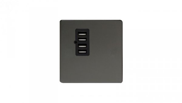 Ładowarka USB poczwórna 5V 4,8A, 86x86mm, kolor czarne irydium + moduł czarny MET4XUSBCHARGI-B