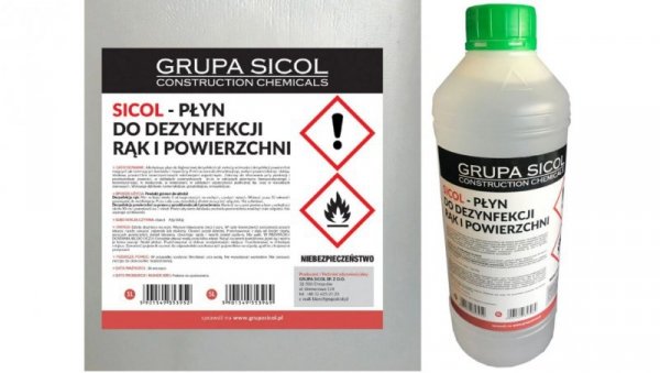 Płyn do dezynfekcji rąk alkohol 70 1L POLSKA / Płyn antybakteryjny / Sicol 1L