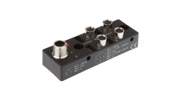 Moduł logiczny 27x88x31mm AND/OR 4-krotny 10-30V DC -30-85 stC złącze M8 żeńskie 3-pinowe złącze M12 męskie 4-pinowe IP67 VL3101