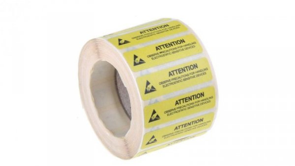 Etykieta ESD Żółty Winyl, Tekst: Attention Observe Precautions For Handling Electrostatic Discharge Sensitive Device,