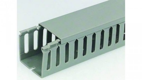 Koryto z rowkami do kabli Szary PVC Otwarty Koryto panelowe z otworami 40 mm 60mm 2m RS PRO