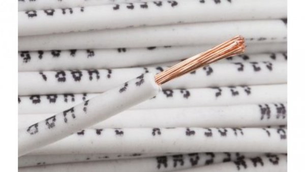 Przewód jednożyłowy linkowy, 2491B, 0,75 mm², 24/0,2 mm, 18 AWG, Bezhalogenowe, 500 V, Biały, dł. 100m, RS PRO
