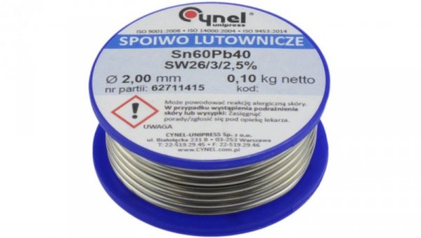 CYNEL UNIPRESS Cyna 2,00mm 100g Sn60Pb40 SW26/3/2.5 spoiwo lutownicze PROFESSIONAL