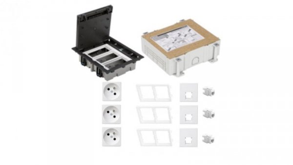 KONTAKT SIMON FLOOR BOX puszka podłogowa 3x gniazdo pojedyncze z/u + 3x gniazdo RJ45 kat.6 nieekranowane + kaseta do wylewki