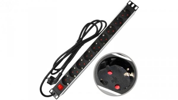 Listwa zasilająca RACK 19 1U 9 gniazd Schuko z wyłącznikiem