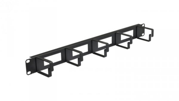 Organizator kabli RACK 19 1U metalowy czarny z 5 uchwytami i przepustami