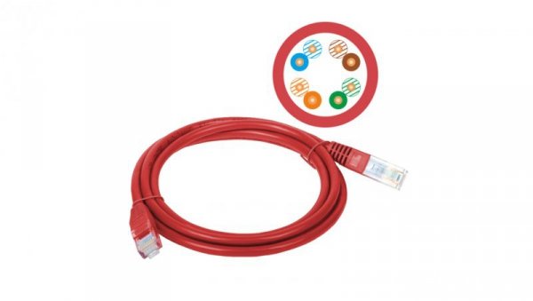 Patchcord UTP kat.6 kabel sieciowy LAN 2x RJ45 linka czerwony 0,25m Alantec