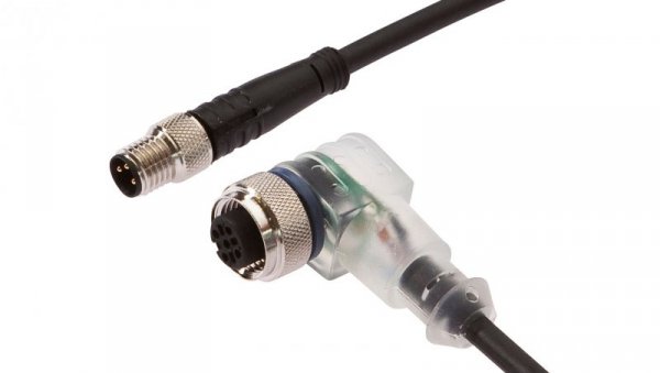 Kabel połączeniowy, 3m, M12 żeński (gniazdo) 3pin kątowy, M8 męski (złącze) 3pin prosty, VK300F62