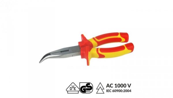 Szczypce wydłużone odgięte elektrotechniczne 160mm VDE 1000V n-vde08