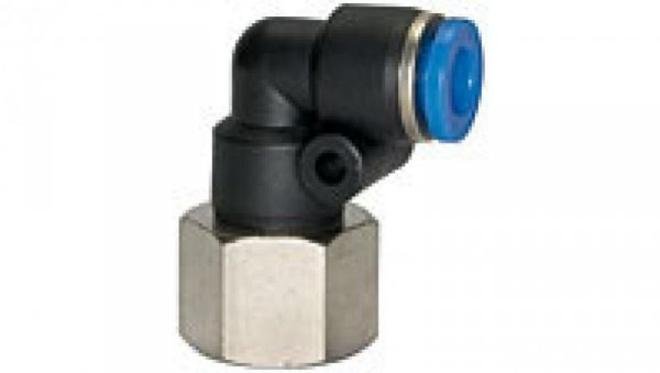 Złączka wtykowa kątowa z tworzywa sztucznego do węża 10, gwint wewnętrzny stożkowy R1/4, 153.014-10