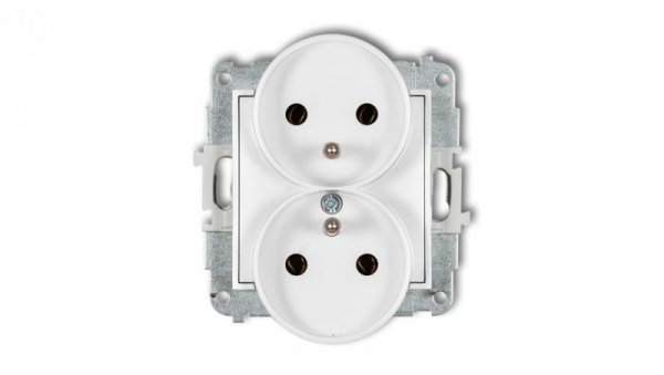 MINI Mechanizm gniazda podwójnego do ramki z uziemieniem 2x(2P+Z) (bez przesłon torów prądowych) biały mat 25MGPR-2z