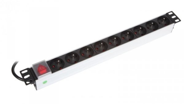 Listwa zasilająca aluminiowa 19 1U, 9xNF C61-314 standard PL, FR, wtyk DIN 49441 unischuko 16A/250V, 3680W, wyłącznik podświetla