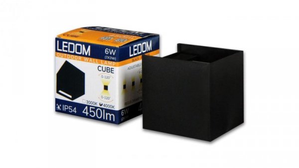 LEDOM Kinkiet zewnętrzny LED aluminium 2x3W 4000K IP54 czarny CUBE. 3 lata gwar.