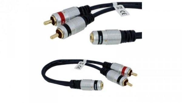 VITALCO JR635 Przejście Adapter Audio AUX mini Jack 3,5mm Stereo (gniazdo) / 2x RCA Cinch (wtyk) na kablu 25 cm