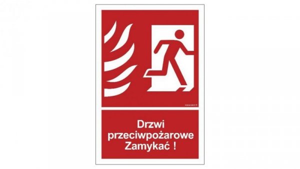 ZNAK - BB014 Drzwi przeciwpożarowe Zamykać! Kierunek drogi ewakuacyjnej w prawo 10 x 14,8 cm TS - Płyta TD foto.