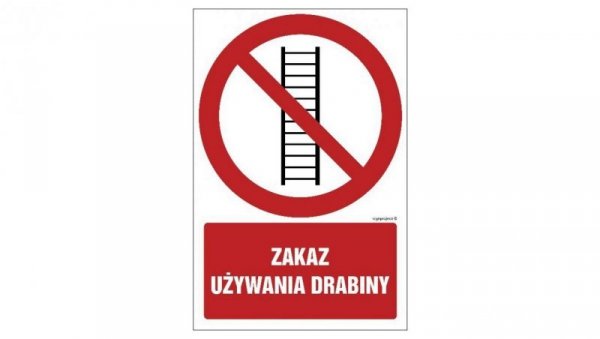 ZNAK - GC009 Zakaz używania drabiny 10 x 15 cm PS - Płyta 1mm foto.