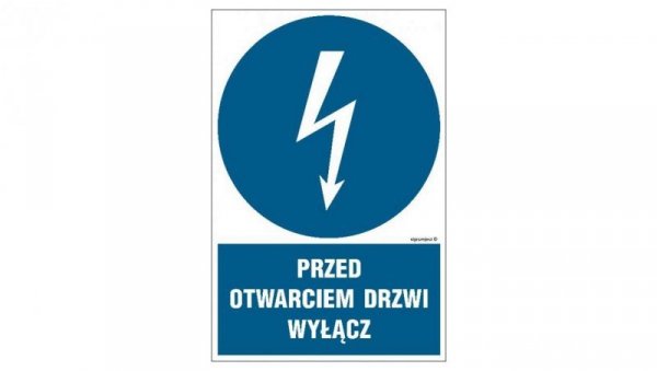 ZNAK - HE019 Przed otwarciem drzwi wyłącz - arkusz 9 naklejek 5 x 7,5 cm FN - Folia samoprzylepna
