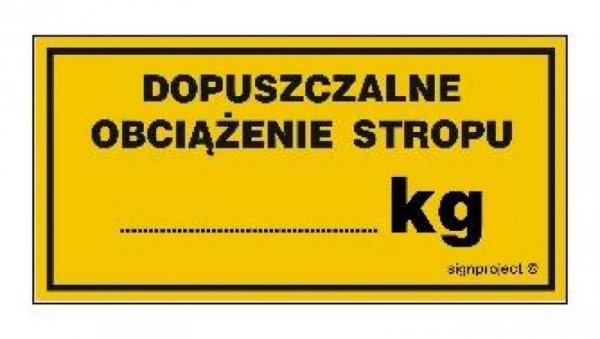 ZNAK - NC080 Dopuszczalne obciążenie półki ........... kg 20 x 10 cm BN - Płyta żółta 0,6mm
